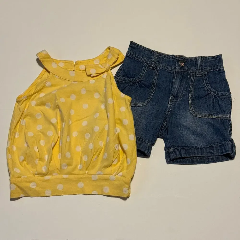 Cherokee Girls Yellow Polka Dot Halter Top & Sandwash Shorts Summer Bundle